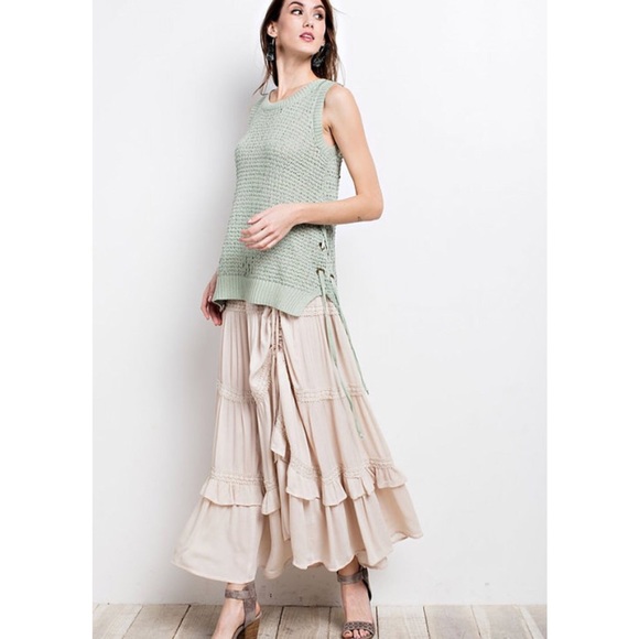 Side Slit Lace Up Sweater Knit Tunic - Picture 4 of 6